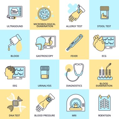 Medical tests icons flat line clipart