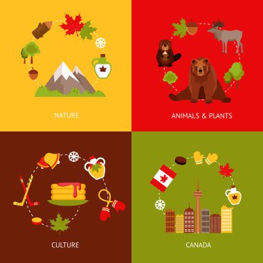 Kanada düz Icons set