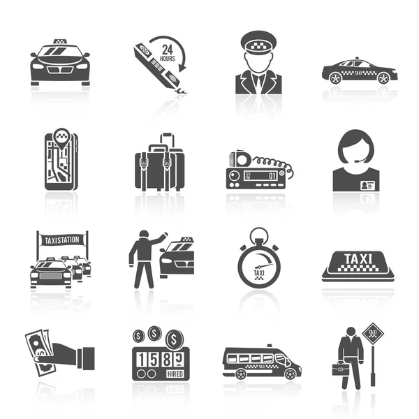 Taxi iconos negro conjunto — Vector de stock