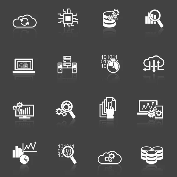 Iconos de análisis de bases de datos en blanco y negro — Archivo Imágenes Vectoriales