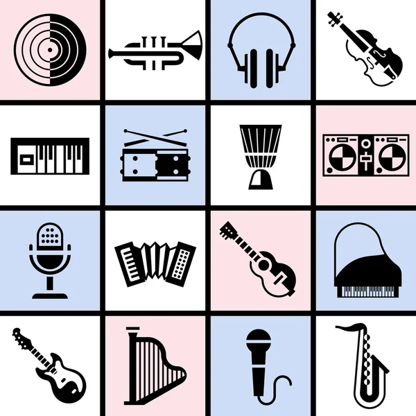 Instrumentos musicales set negro — Vector de stock