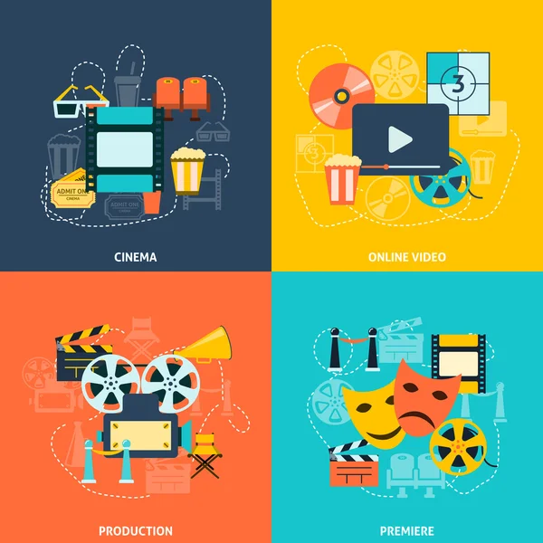 Composición de iconos planos de cine — Vector de stock