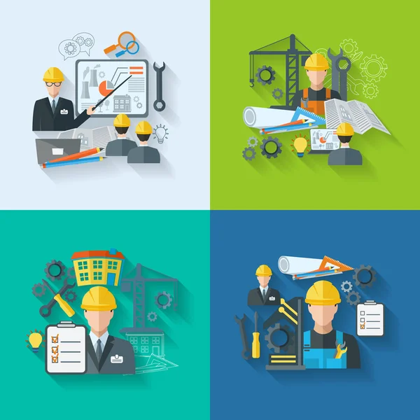 Icono de ingeniero conjunto plano — Vector de stock