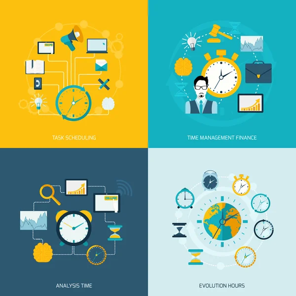Time management flat icons — Stock Vector