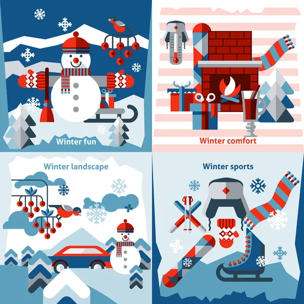 Set icone piatte invernali — Vettoriale Stock