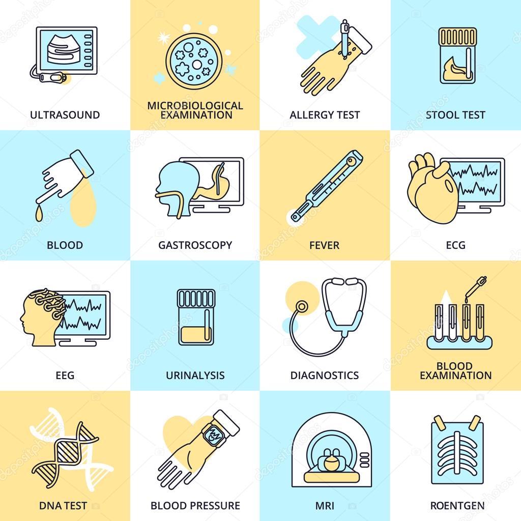 Medical tests icons flat line