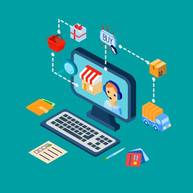 İzometrik alışveriş e-ticaret Icons set