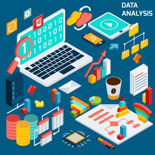 Isometrische Datenanalyse — Stockvektor