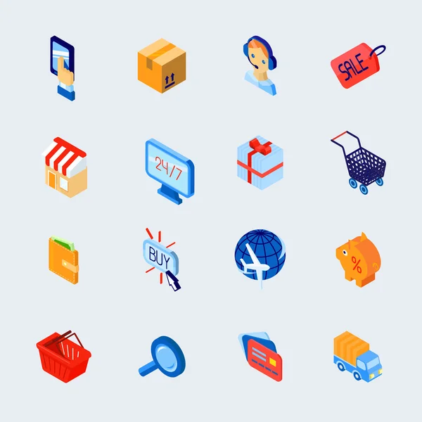 Compras iconos de comercio electrónico conjunto isométrico — Vector de stock