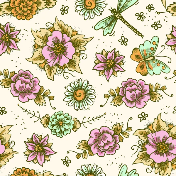 Vintage floral colored seamless pattern — Stock Vector