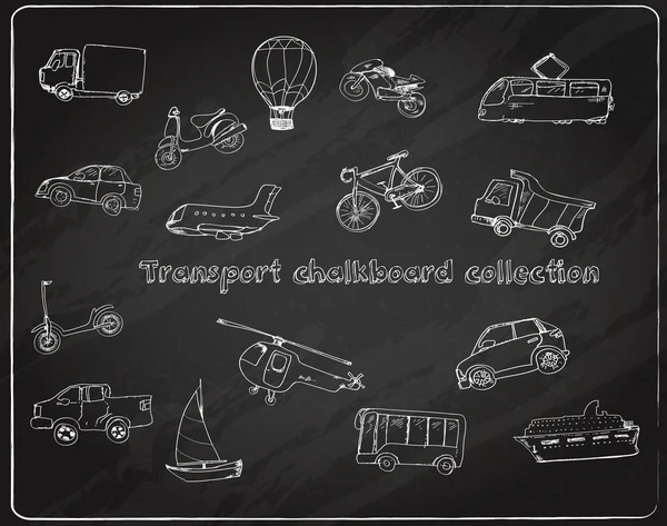 Transport Doodle Set Kreidetafel — Stockvektor