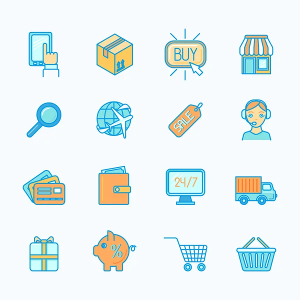 Shopping e-commerce icons set flat line — Stock Vector