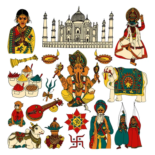 Ensemble de croquis Inde — Image vectorielle