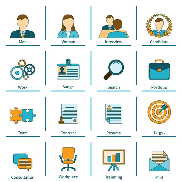 Human resources flat icons set — Stock Vector