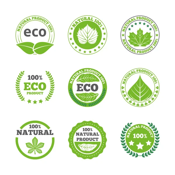 Ecological leaves labels icons set — Stock Vector