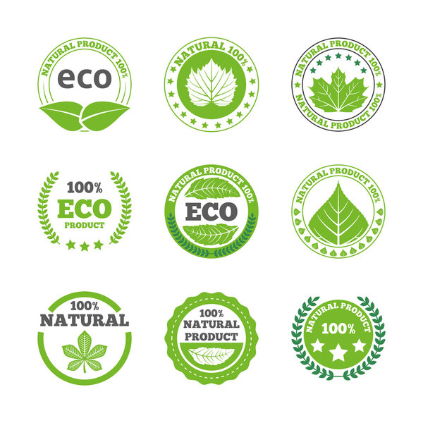 Ecological leaves labels icons set