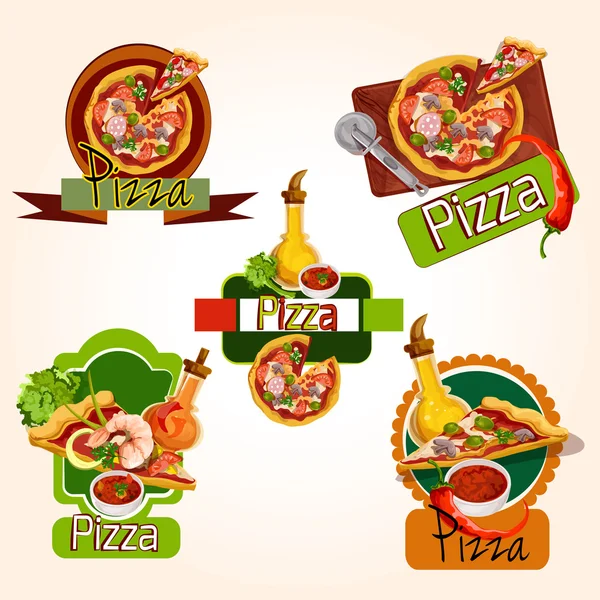 Conjunto de emblemas de pizza — Vector de stock