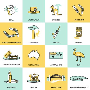 Düz çizgi Avustralya Icons Set