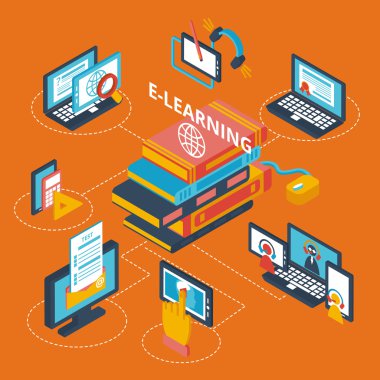 E-öğrenme simgeler izometrik