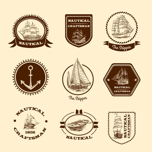 Sketch nautical emblems — Stock Vector