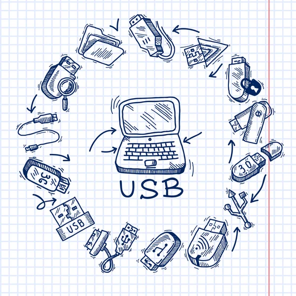 Usb e computador — Vetor de Stock