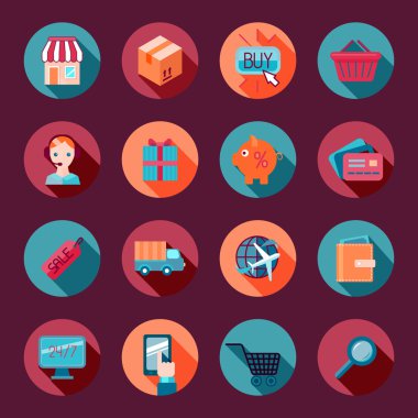 Alışveriş e-ticaret simgeleri düz ayarlamak