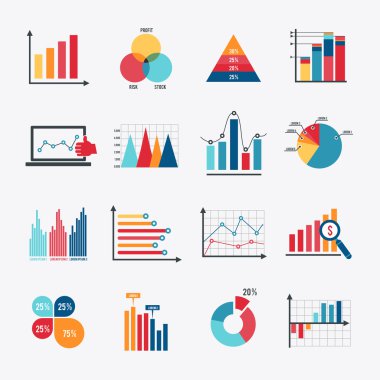 Business Chart Icons Set Flat clipart