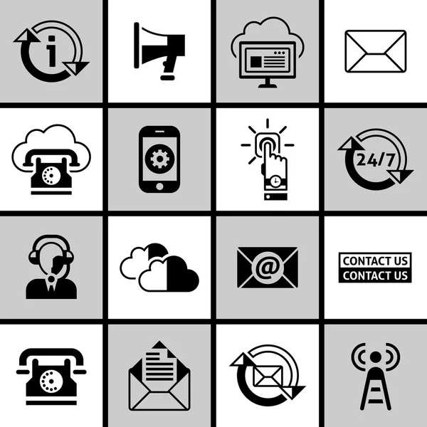 Contact Us Icons Set Black and White — Stock Vector