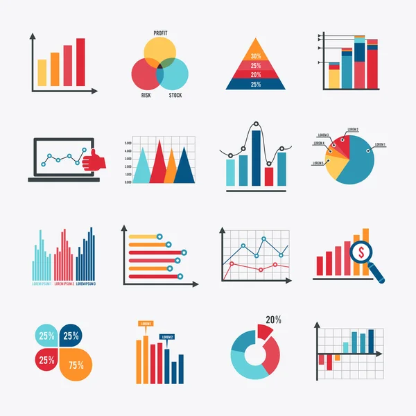 Ícones de gráfico de negócios Set Flat — Vetor de Stock