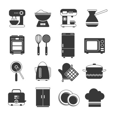 Kitchen Icons Black And White Set clipart