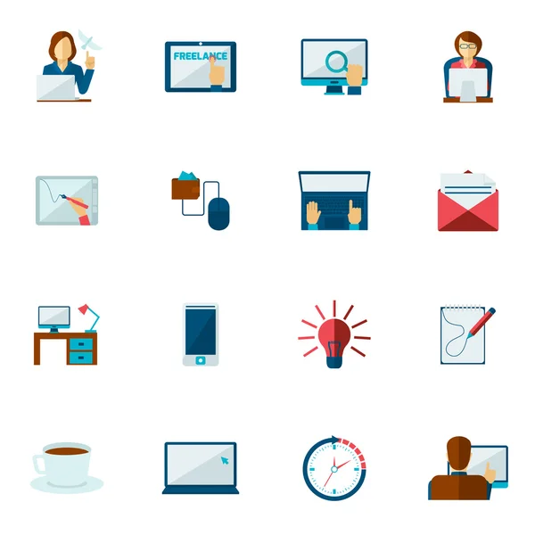 Freelance icon flat set — Stockvektor