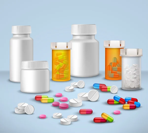 Set di bottiglie pillola — Vettoriale Stock