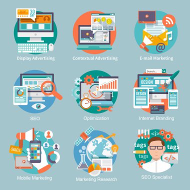 SEO Internet pazarlama düz simgesi