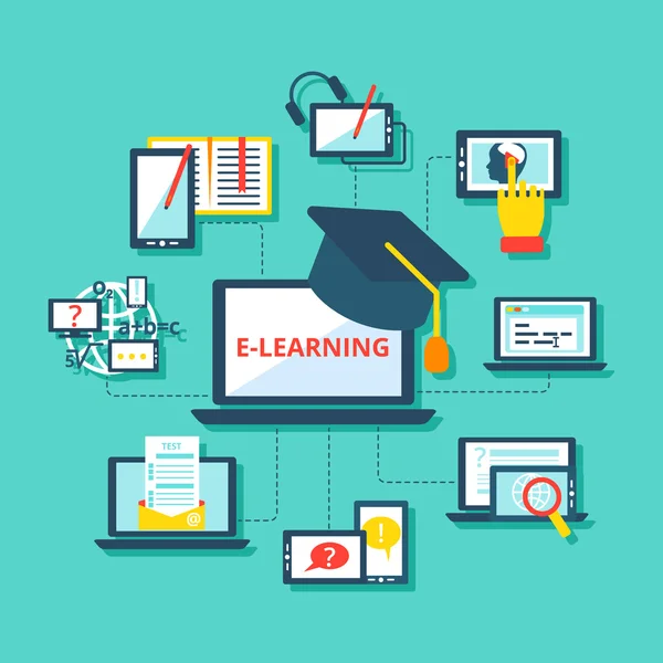 E-learning Iconos Plano — Archivo Imágenes Vectoriales