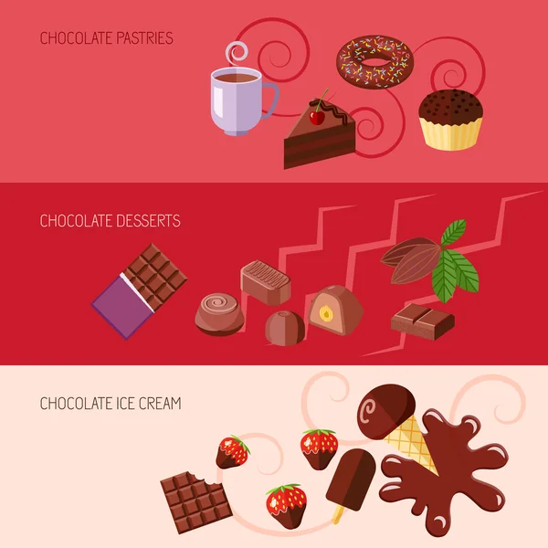 Bandeiras planas de chocolate — Vetor de Stock