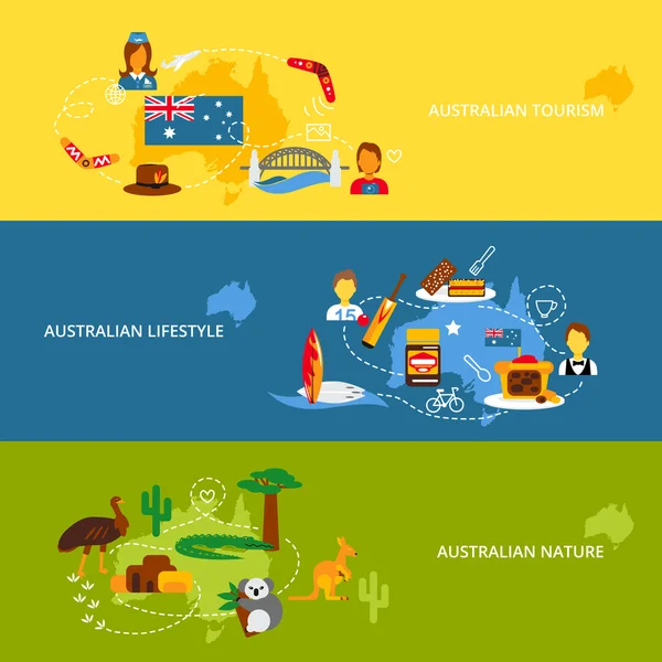 Australien Flachbanner Set — Stockvektor