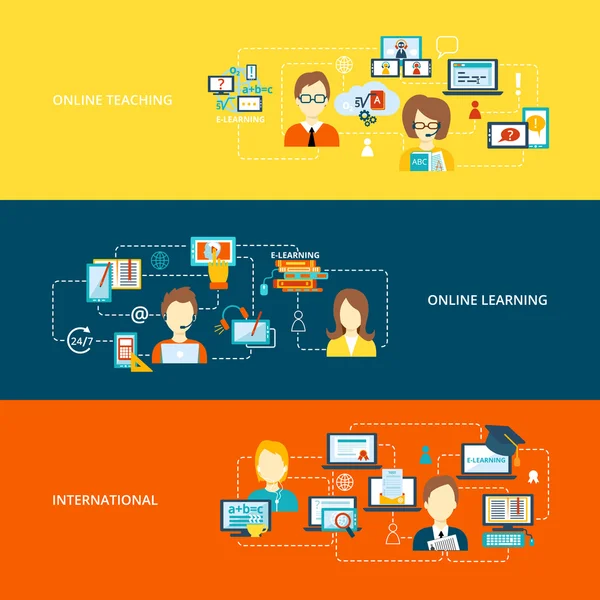 Banner de E-learning plano — Vetor de Stock