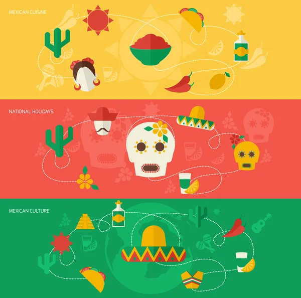 Conjunto de banner plano México — Archivo Imágenes Vectoriales