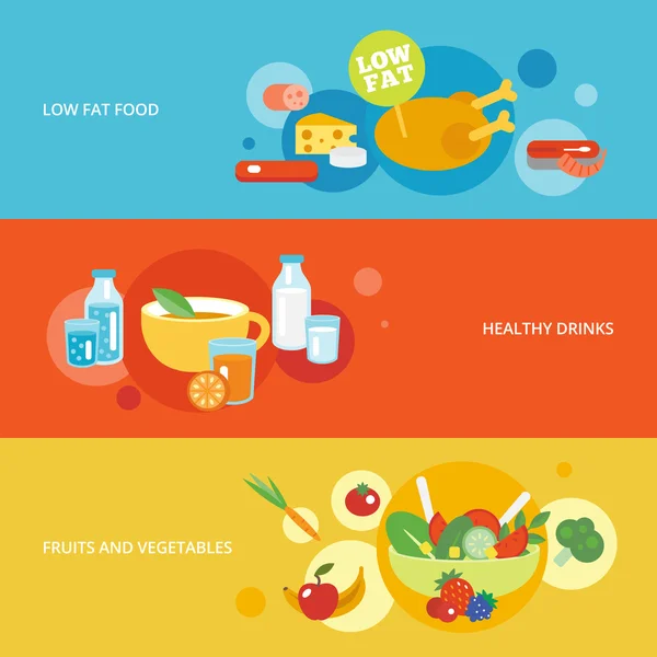 Set de pancartas planas para comer sano — Vector de stock