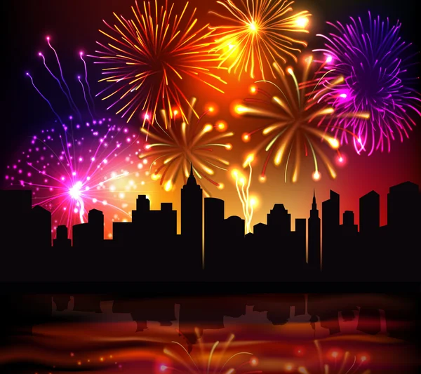 Fireworks City Background — Stock Vector