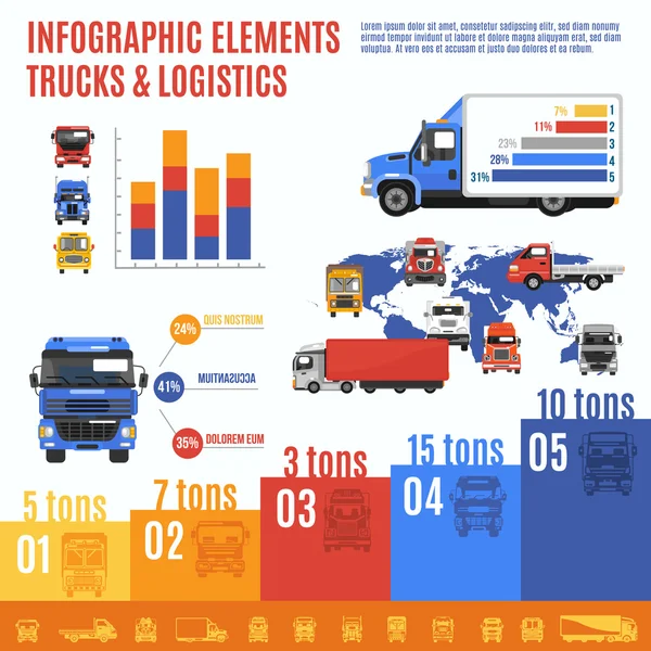 Set infografico camion — Vettoriale Stock