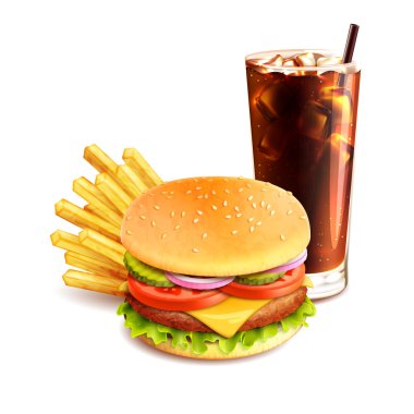 Hamburger patates kızartması ve kola