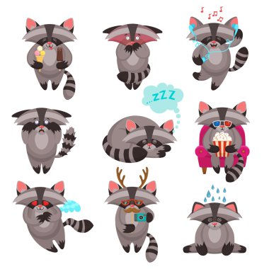 Racoon duygular çıkartmaları kümesi