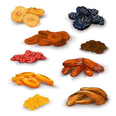 Dried fruit icons set clipart