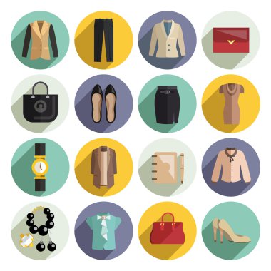 İş kadını kıyafetleri Icons Set