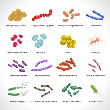 Bacteria icons set clipart