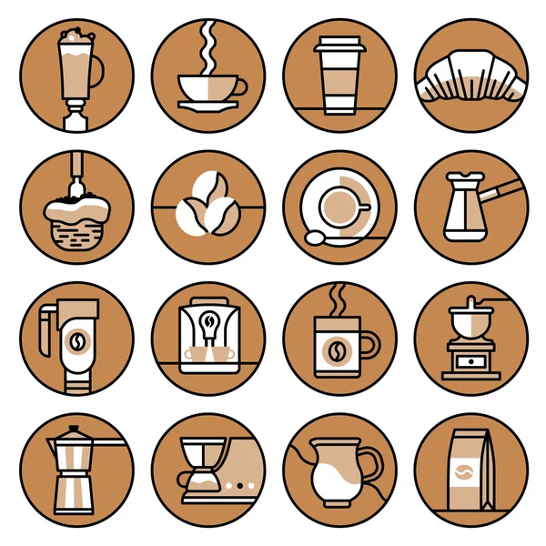 Coffee icons brown line set — Stock Vector