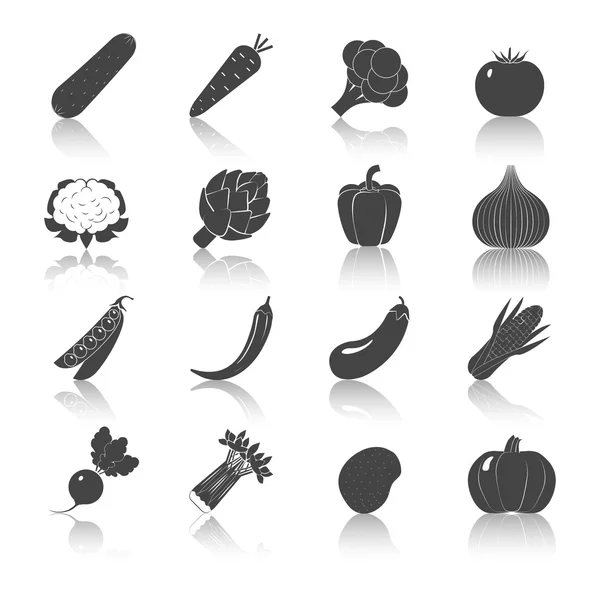 Groenten zwart Icons Set — Stockvector