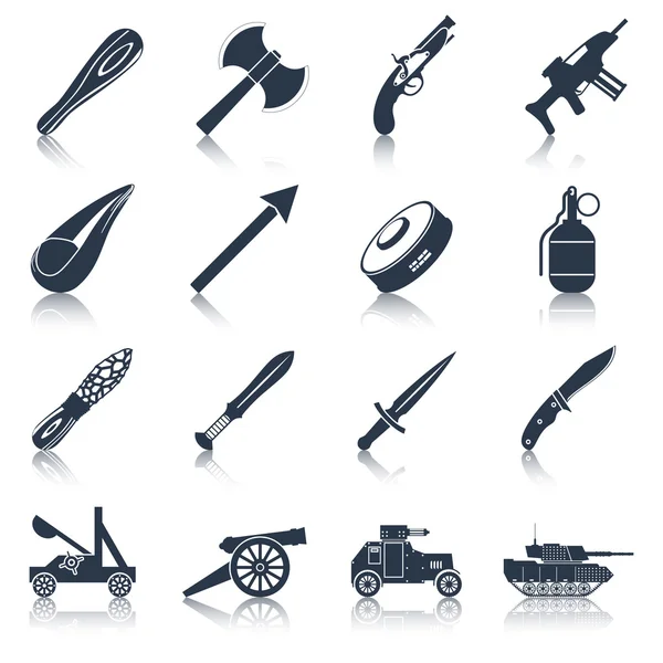 Weapon icons black set — Stock Vector