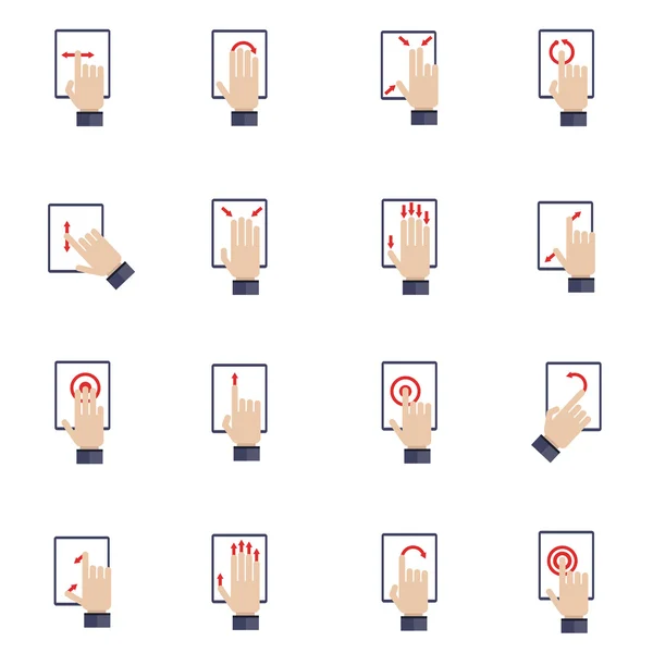 Hand Touching Screen Flat Icons — Stock Vector